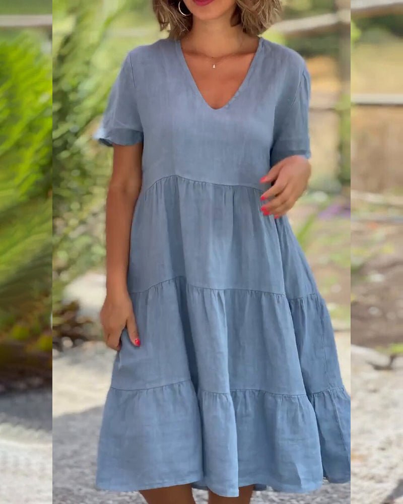 Alvilda | Kjole i bomuld og hør med V - hals - ARTIKA - Dresses