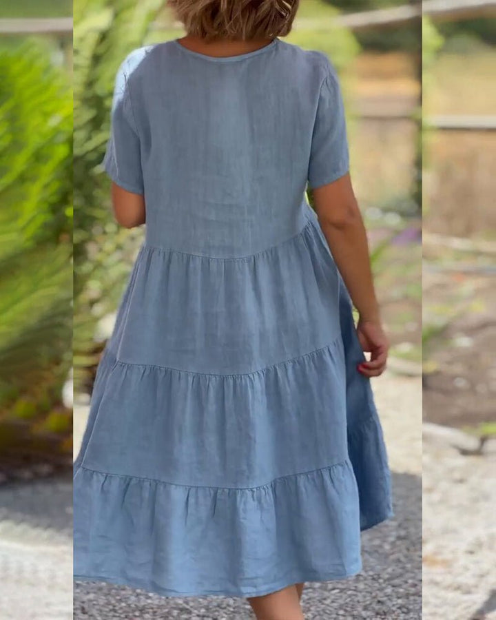 Alvilda | Kjole i bomuld og hør med V - hals - ARTIKA - Dresses