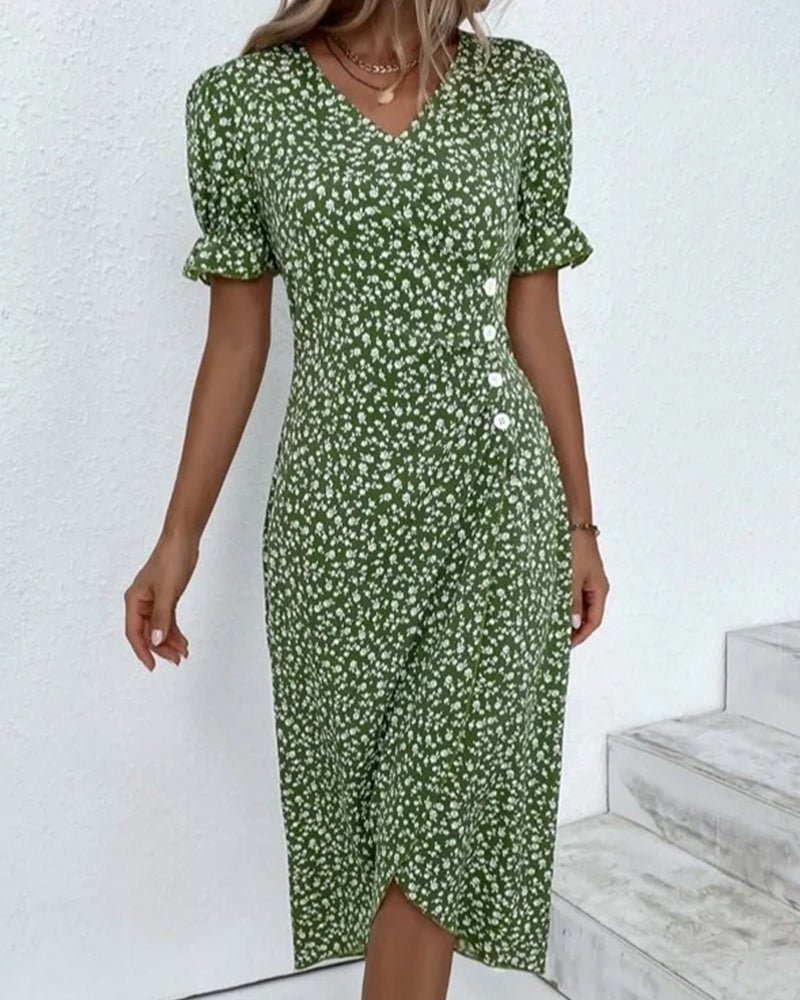 Rosa | Stilfuld Blomsterprintet V - hals Wrap Kjole - ARTIKA - Dress